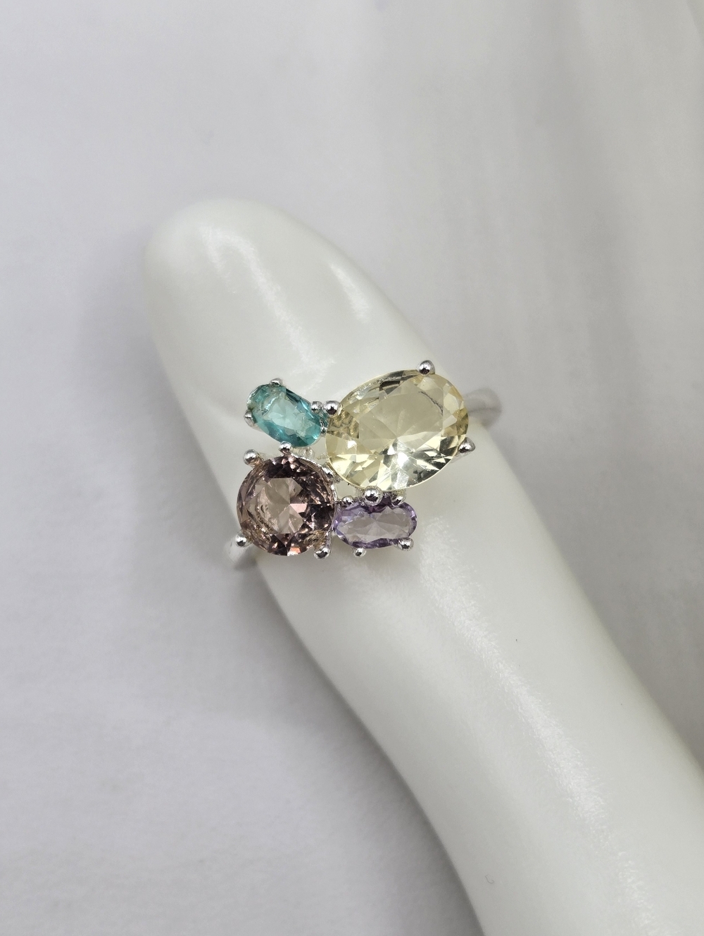 Swarovski Crystal Elements Silver Statement Ring Blue Purple Yellow Size 7.5 - Picture 7 of 7